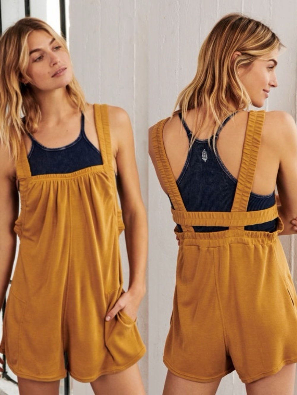 FREE PEOPLE FP Movement Heart Center Mustard Yellow Romper
